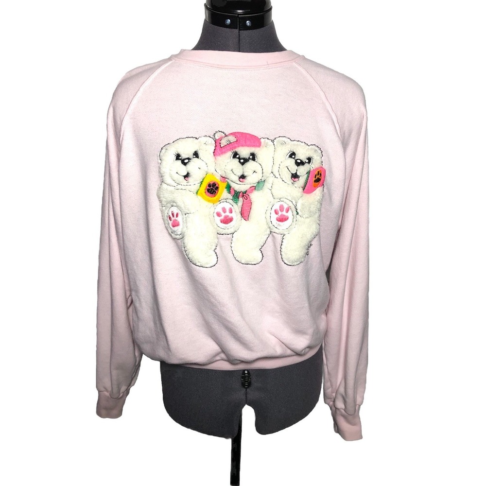 Vintage‎ 80s Tsk Tsk Pink Bear Sweatshirt Pullover USA Made Cutecore Kawaii M